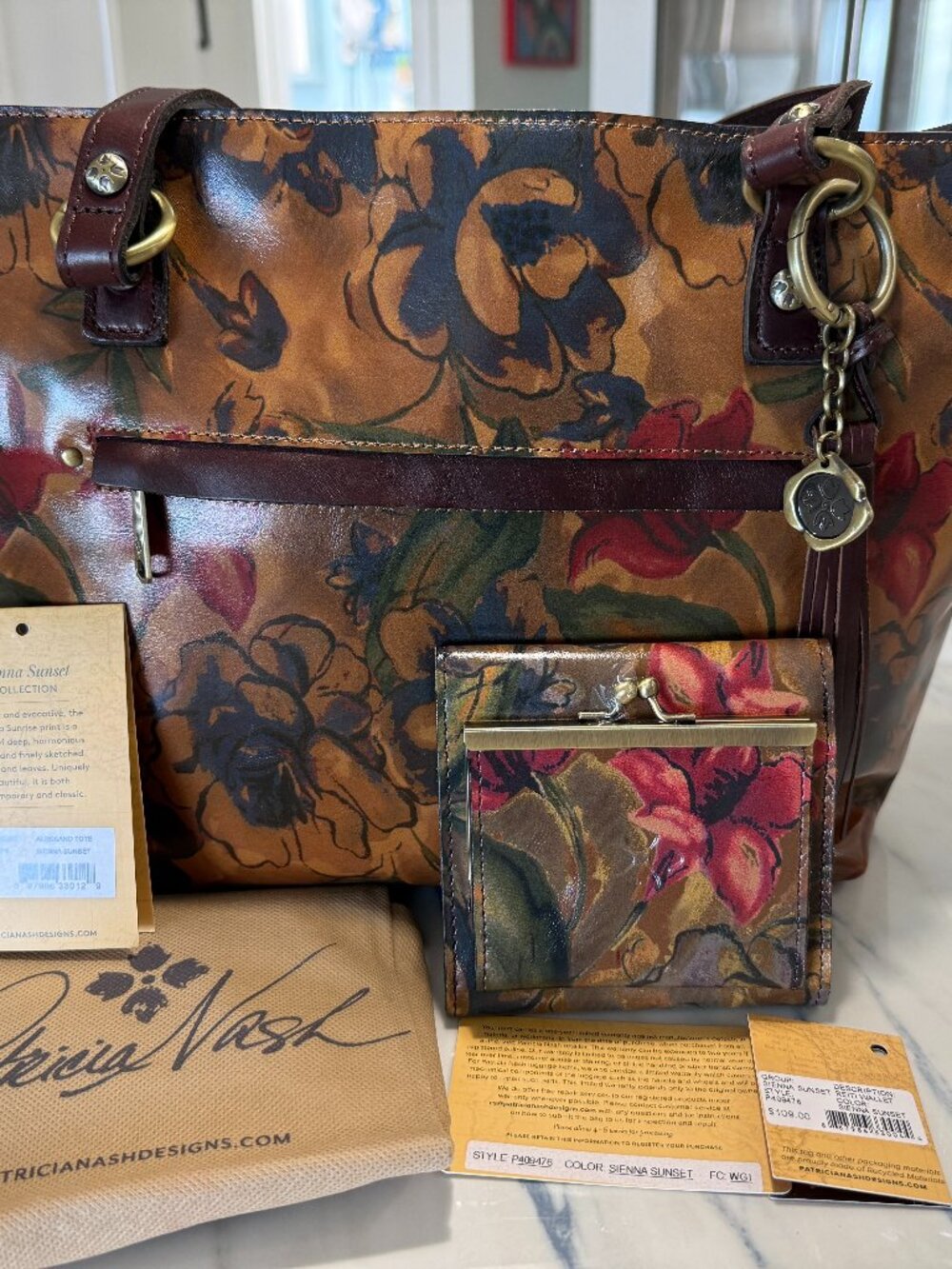 NWT Patricia Nash Bundle: Alessano Tote & Reiti Wallet – Sienna Sunset Leatherq